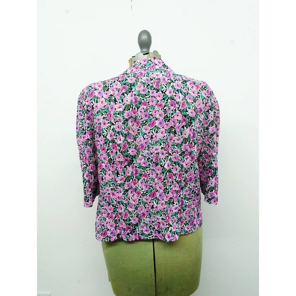 Vintage 80s Does 40s Floral Button Front Top Blouse with Collar - Picture 6 of 7